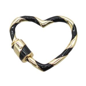 copper carabiner lock pendant with enamel, heart, gold plated, approx 25mm [FN20532]
