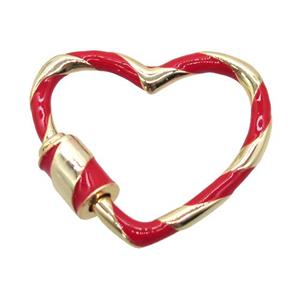 copper carabiner lock pendant with enamel, heart, gold plated, approx 25mm [FN20533]