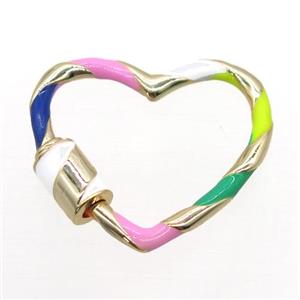 copper carabiner lock pendant with enamel, heart, gold plated, approx 25mm [FN20534]