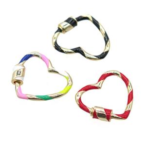 copper carabiner lock pendant with enamel, heart, gold plated, approx 25mm [FN20535]