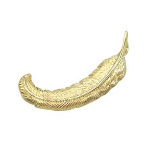 copper feather pendant, gold plated, approx 30mm [FN20542]