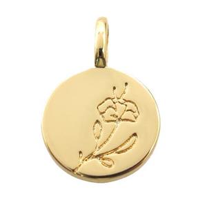 copper circle pendant, flower, gold plated, approx 12mm dia [FN20544]