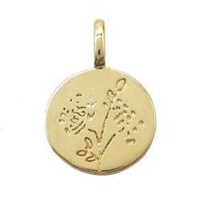 copper circle pendant, flower, gold plated, approx 12mm dia [FN20545]