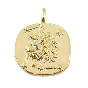 copper circle pendant, leo, gold plated, approx 20mm [FN20547]