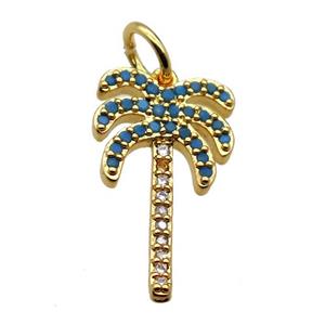 copper coconut tree pendant pave zircon, gold plated, approx 10x19mm [FN20556]