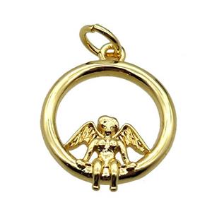 copper circle spider pendant, gold plated, approx 15mm dia [FN20559]