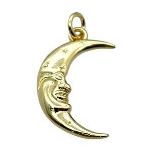 copper moon face pendant, gold plated, approx 14-18mm [FN20560]