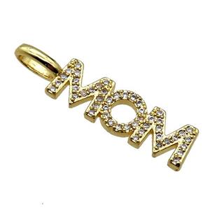 copper MOM pendant pave zircon, gold plated, approx 7x26mm [FN20561]
