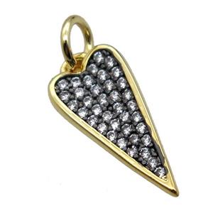 copper dart pendant pave zircon, gold plated, approx 10-19mm [FN20565-L]