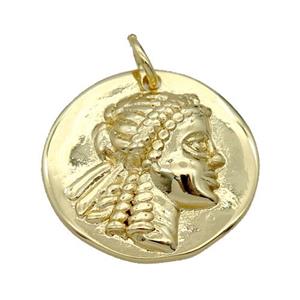 copper circle coin pendant, gold plated, approx 18mm dia [FN20568]