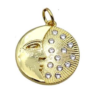 copper moonface pendant pave zircon, gold plated, approx 18mm dia [FN20569]