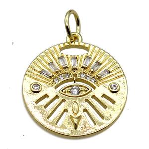 copper circle pendant pave zircon, eye, gold plated, approx 20mm dia [FN20575]