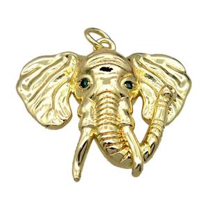 copper elephant pendant pave zircon, gold plated, approx 22-26mm [FN20576]