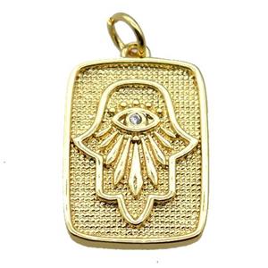copper rectangle pendant pave zircon, hand, gold plated, approx 14-21mm [FN20577]
