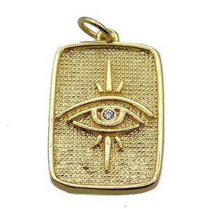 copper rectangle pendant pave zircon, eye, gold plated, approx 14-21mm [FN20578]