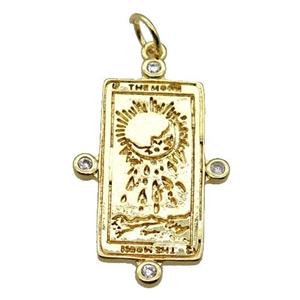 copper rectangle pendant pave zircon, moonface, gold plated, approx 18-30mm [FN20579]