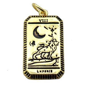 copper rectangle tarot card pendant pave zircon, lion, gold plated, approx 14-25mm [FN20581]