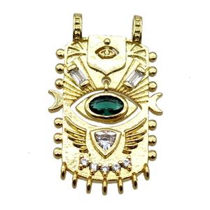 copper rectangle pendant pave zircon with 2loops, eye, gold plated, approx 16-28mm [FN20583]