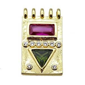 copper rectangle pendant pave zircon, gold plated, approx 14-22mm [FN20584]