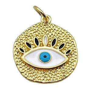 copper circle pendant with enamel evil eye, gold plated, approx 18-20mm [FN20585]