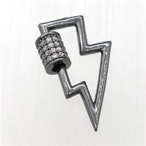 copper carabiner lock pendant paved zircon, lightning, black plated, approx 15-25mm [FN20587]