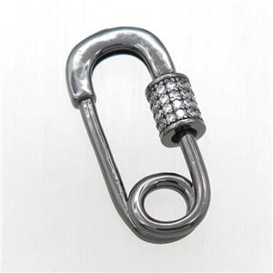 copper carabiner lock pendant paved zircon, safepin, black plated, approx 14-23mm [FN20588]