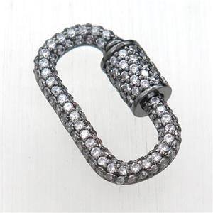 copper carabiner lock pendant paved zircon, black plated, approx 14-24mm [FN20589]