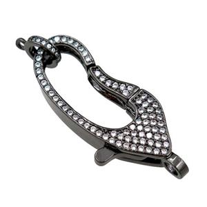 copper Carabiner Clasp paved zircon, black plated, approx 16-35mm [FN20592]