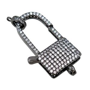 copper Carabiner Clasp paved zircon, black plated, approx 20-35mm [FN20596]