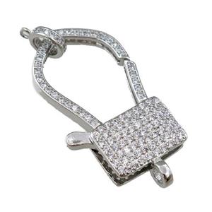 copper Carabiner Clasp paved zircon, platinum plated, approx 20-35mm [FN20598]
