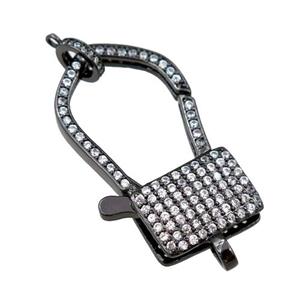copper Carabiner Clasp paved zircon, black plated, approx 20-35mm [FN20600]