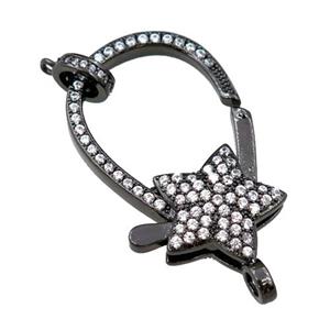 copper Carabiner Clasp paved zircon, star, black plated, approx 20-35mm [FN20604]