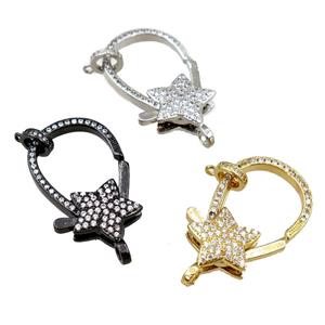 copper Carabiner Clasp paved zircon, star, mixed color, approx 20-35mm [FN20605]