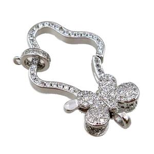 copper Carabiner Clasp paved zircon, butterfly, platinum plated, approx 20-35mm [FN20606]