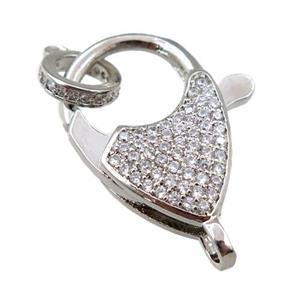 copper Carabiner Clasp paved zircon, platinum plated, approx 18-22mm [FN20610]
