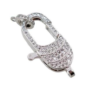 copper Carabiner Clasp paved zircon, platinum plated, approx 15-25mm [FN20614]
