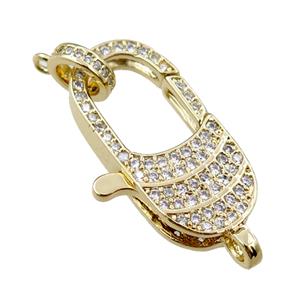 copper Carabiner Clasp paved zircon, gold plated, approx 15-25mm [FN20615]