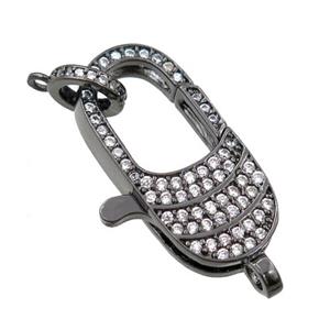 copper Carabiner Clasp paved zircon, black plated, approx 15-25mm [FN20616]