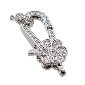 copper Carabiner Clasp paved zircon, platinum plated, approx 14-25mm [FN20618]