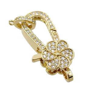 copper Carabiner Clasp paved zircon, gold plated, approx 14-25mm [FN20619]