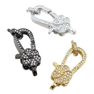 copper Carabiner Clasp paved zircon, flower, mixed, approx 14-25mm [FN20621]