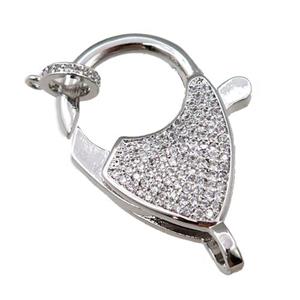 copper Carabiner Clasp paved zircon, platinum plated, approx 20-30mm [FN20626]