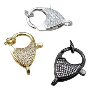copper Carabiner Clasp paved zircon, mixed, approx 20-30mm [FN20629]