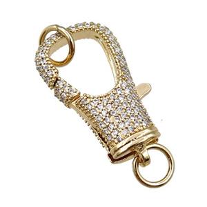 copper Carabiner Clasp paved zircon, gold plated, approx 14-25mm [FN20630]