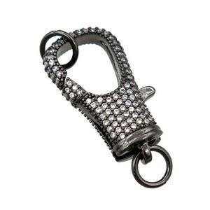copper Carabiner Clasp paved zircon, black plated, approx 14-25mm [FN20631]