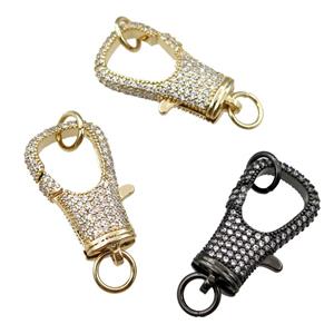 copper Carabiner Clasp paved zircon, mixed, approx 14-25mm [FN20632]