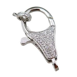 copper Carabiner Clasp paved zircon, platinum plated, approx 20-30mm [FN20633]
