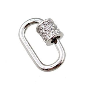 copper Carabiner Clasp paved zircon, platinum plated, approx 10-19mm [FN20637]