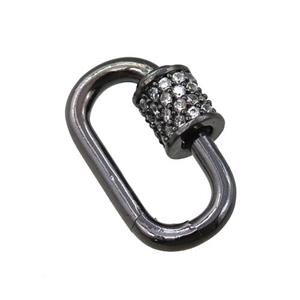 copper Carabiner Clasp paved zircon, black plated, approx 10-19mm [FN20639]