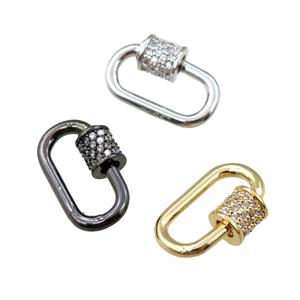 copper Carabiner Clasp lock paved zircon, mixed, approx 10-19mm [FN20640]